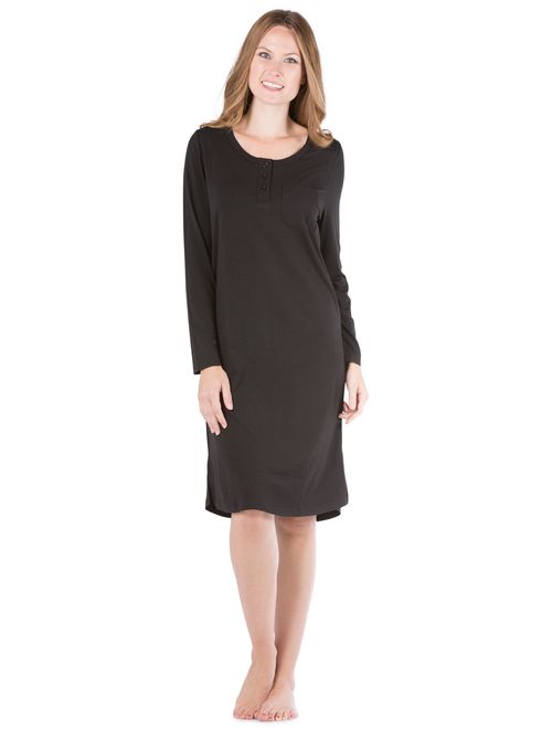 Fishers Finery Women's Ecofabric Henley Nightshirt; Long Sleeve; Below Knee