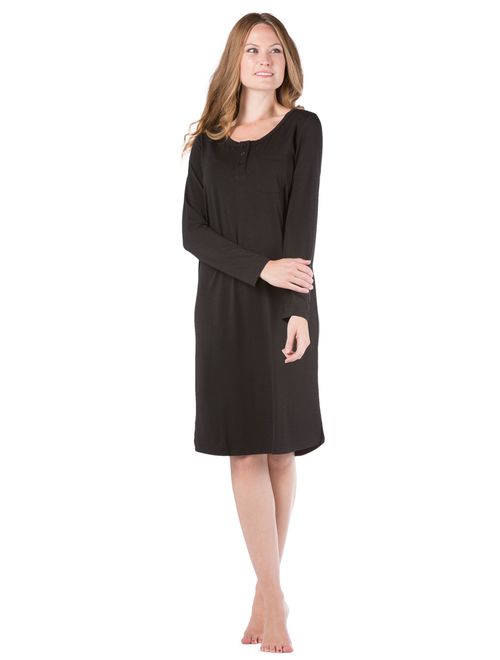 Fishers Finery Women's Ecofabric Henley Nightshirt; Long Sleeve; Below Knee