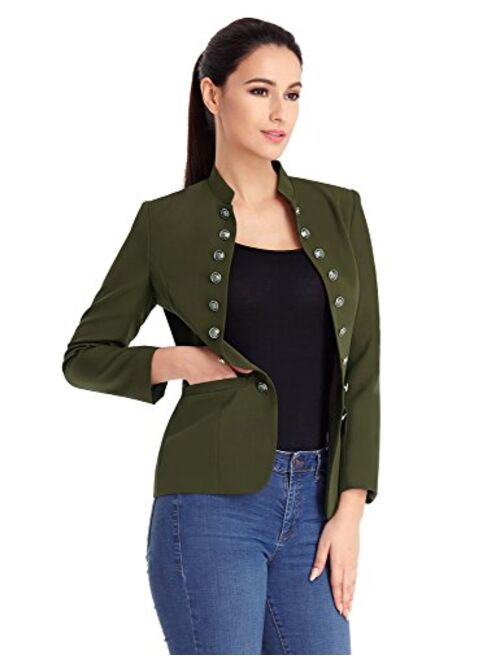GRAPENT Women's Business Casual Buttons Pockets Open Front Blazer Suit Cardigan