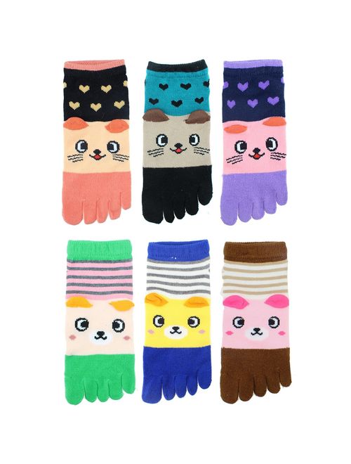 Women's Girls Novelty Colorful Christmas Five Fingers Ankle Toe Socks for Gifts