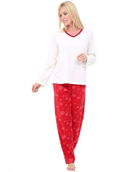 Alexander Del Rossa Women's Warm Fleece Pajamas, Long V Neck Pj Set