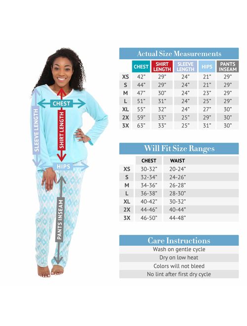 Alexander Del Rossa Women's Warm Fleece Pajamas, Long V Neck Pj Set