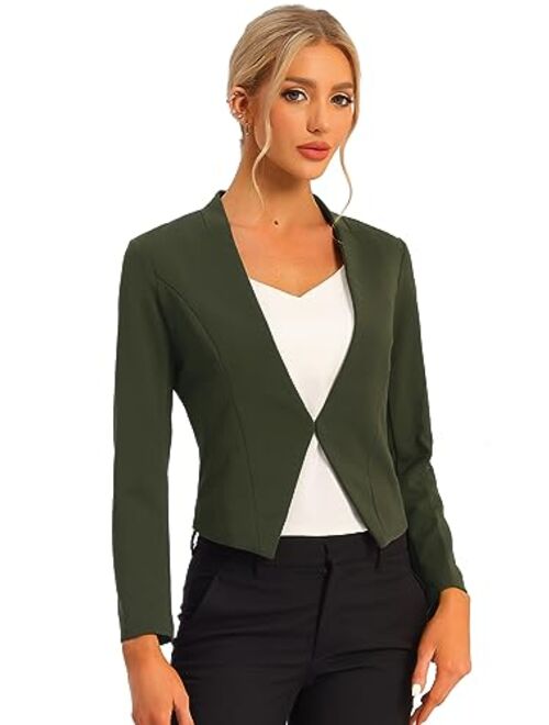 Allegra K Women's Collarless Work Office Business Casual Cropped Blazer