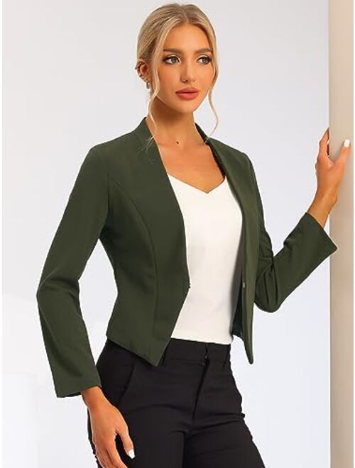 Allegra K Women's Collarless Work Office Business Casual Cropped Blazer