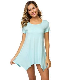 Bamboo Short Sleeve Tunic Shirt Leggings Top Sleep Shirts S-4X