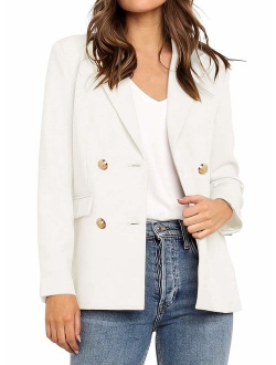 Vetinee Women's Lapel Pocket Blazer Suit Long Sleeve Buttons Work Office Jacket