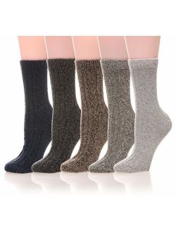 Womens 5 Pairs Soft Thick Comfort Casual Cotton Warm Wool Crew Winter Socks