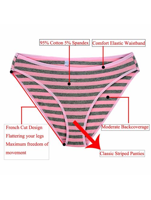 Nightaste Women Cotton French Cut Briefs Pack of 5 Assorted Underwear Panties with Color Stripes