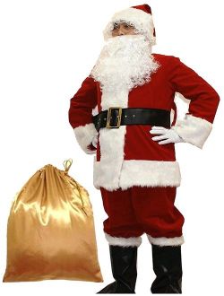 Potalay Men's Deluxe Santa Suit 10pc. Christmas Adult Santa Claus Costume