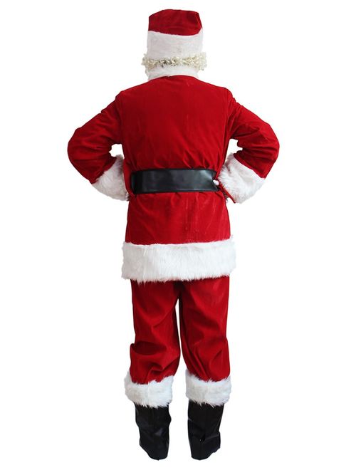 Potalay Men's Deluxe Santa Suit 10pc. Christmas Adult Santa Claus Costume