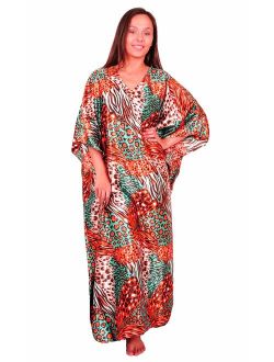 Up2date Fashion Satin Caftan/Kaftan, Tropical Cocktail Animal Print, One Size, Style Caf-30