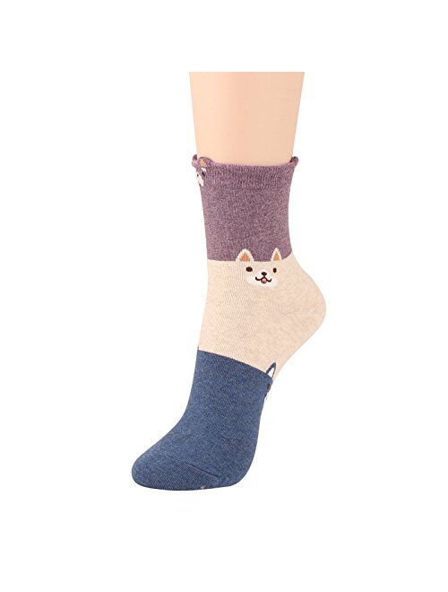 WOWFOOT Women Girls Sweet Animal Zoo Cute Funny Novelty Crew Dog Cat Owl Penguin Socks