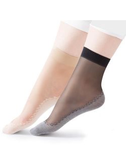 HaloVa Women's Silk Stockings, Ultra-Thin Cotton Sole Short Ankle Socks, 10 Pairs