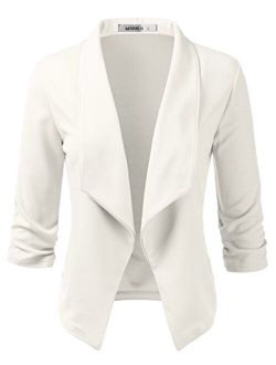 Doublju Womens Lightweight Thin 3/4 Sleeve Open Front Blazer with Plus Size