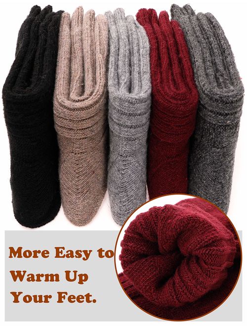 Womens Wool Socks Warm Knit Comfort Cotton Work Duty Boot Winter Socks For Cold Weather 5 Pack