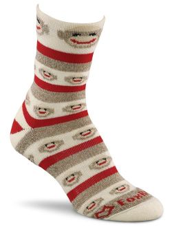 Women's Red Heel Merino Monkey Stripe Crew Socks