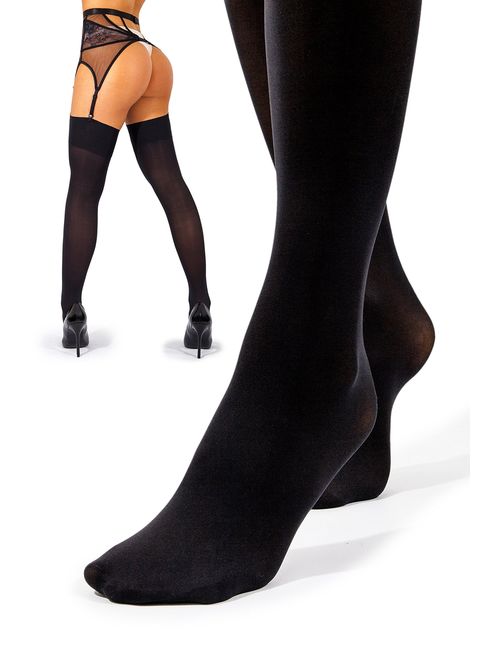 Garter Belt Not Included 60 DEN sofsy Thigh High Stockings for Garter Belt Nylon Pantyhose Made in Italy 
