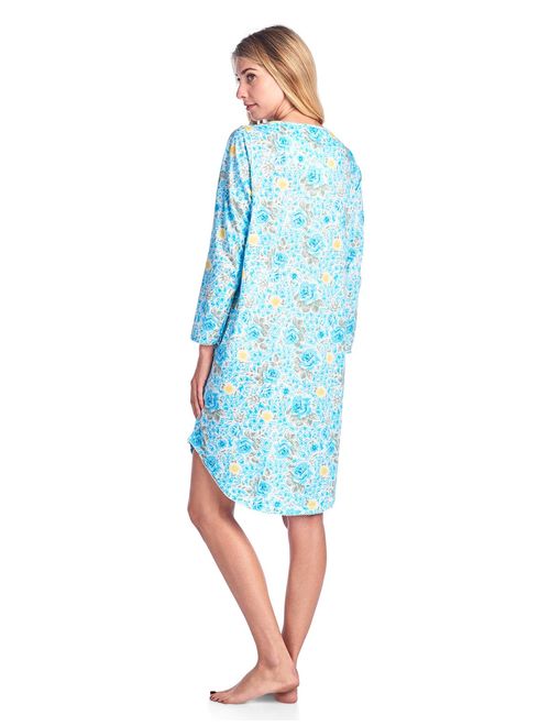 Casual Nights Women's Round Neck Long Sleeve Lace Floral Nightgown
