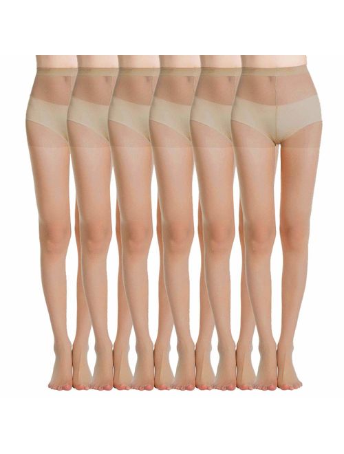 MANZI Women's Pantyhose 6-Pack Sheer Nylon Tights 20-Denier Basic Hosiery