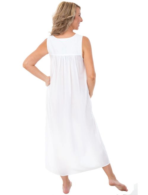 Alexander Del Rossa Womens 100% Cotton Lawn Nightgown, Sleeveless Sleep Dress