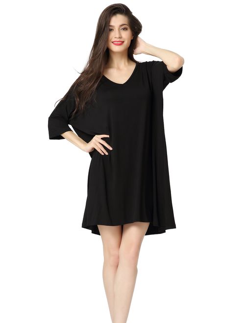 Aibrou Women's Nightgown V Neck Short Sleeve Nightshirt Nightdress Loose Sleepwear