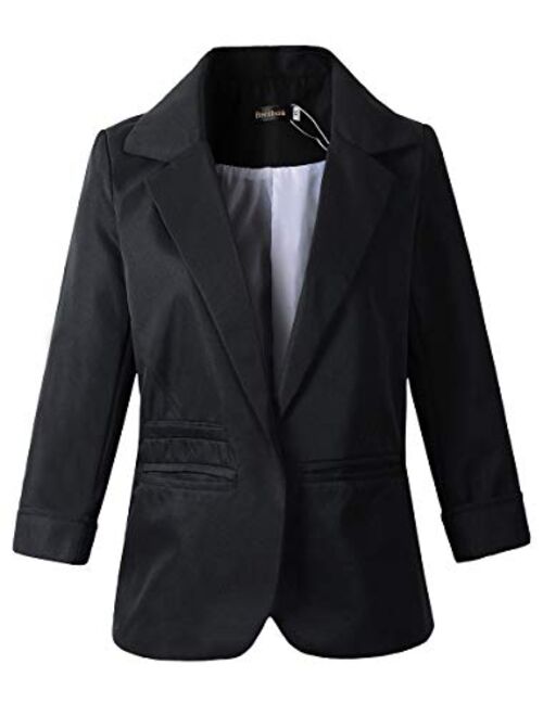 Women's 3/4 Sleeve Boyfriend Blazer Tailored Suit Coat Jacket