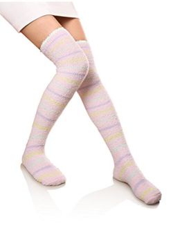 DoSmart Womens Soft Warm Coral Velvet Knee High Stockings Fuzzy Socks for Christmas Gift