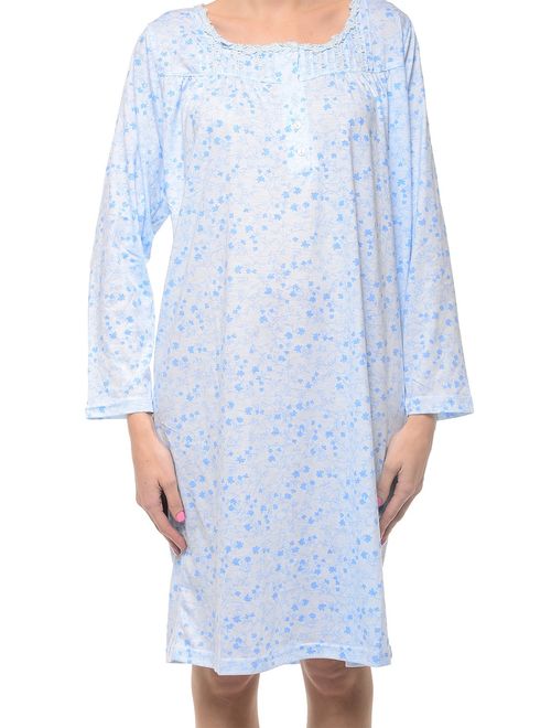 Casual Nights Women's Square Neck Long Sleeve Lace Floral Nightgown