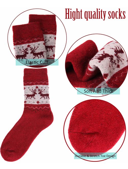 Womens Wool Socks Thick Heavy Thermal Fuzzy Winter Warm Deer Crew Socks For Cold Weather 5 Pack