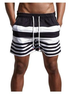 YuKaiChen Men's Stripe Swim Trunks Quick Dry Casual Swim Shorts