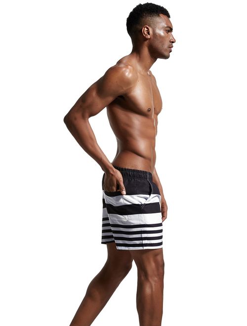 YuKaiChen Men's Stripe Swim Trunks Quick Dry Casual Swim Shorts