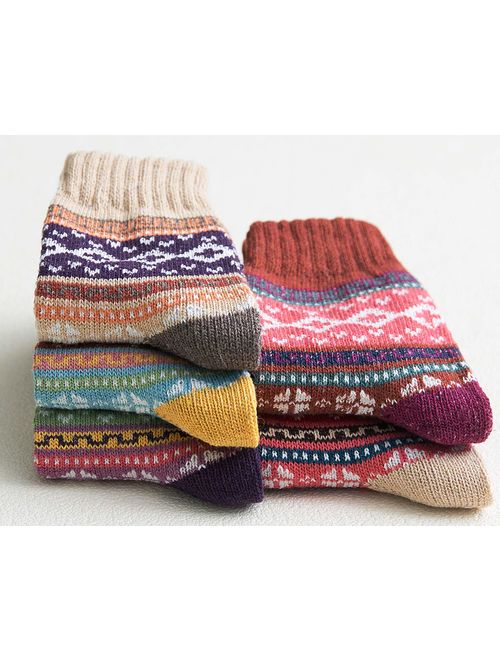 Amberzina Women's Vintage Style Wool Thick Warm Socks(5 Pairs)