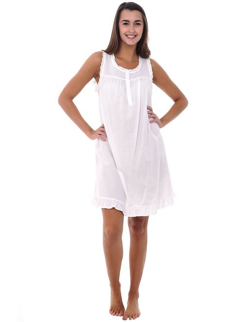 Alexander Del Rossa Womens 100% Cotton Lawn Nightgown, Sleeveless Chemise