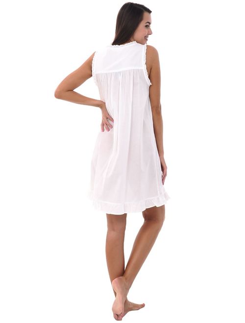 Alexander Del Rossa Womens 100% Cotton Lawn Nightgown, Sleeveless Chemise