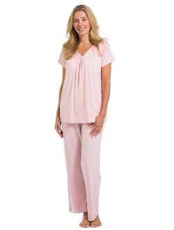 Fishers Finery Women's Ecofabric Pajama Set; Short Sleeve Top & Full Length Pant with Gift Box