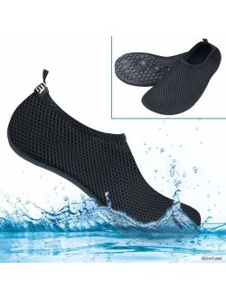 ECO-FUSED Women's Water Socks or Shoes with Elastic, Quick Dry, Breathable Fabric and Non-Slip Rubber Sole - Extra Comfort – Yoga, Beach, Pool, Volleyball, and More