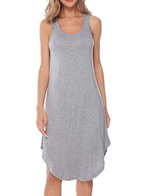 Aibrou Women's Cotton Nightgown Sleeveless Racerback Nightshirt Dress Sleepwear