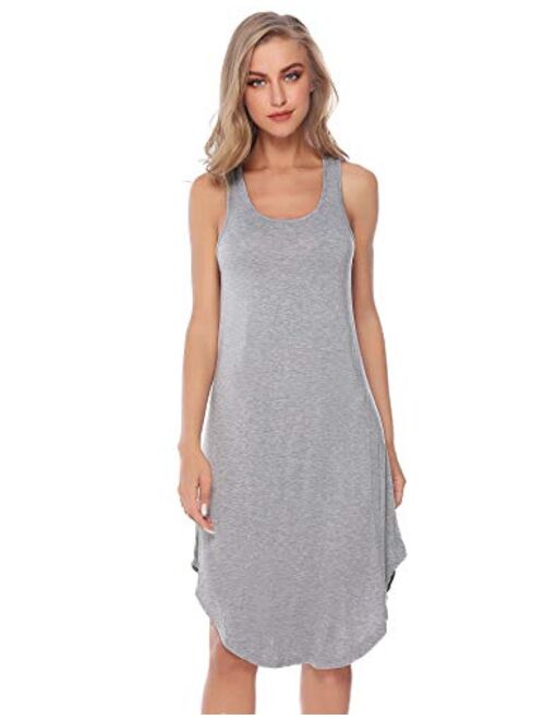 Aibrou Women's Cotton Nightgown Sleeveless Racerback Nightshirt Dress Sleepwear