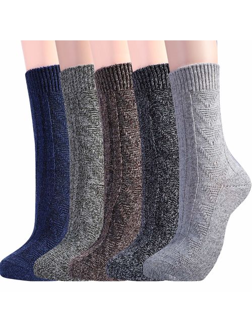 Jeasona Womens Wool Socks Warm Winter Vintage Knit Boot Crew Socks Gifts