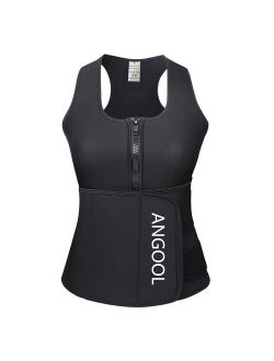 ANGOOL Waist Trainer Neoprene Sweat Sauna Vest for Women Weight Loss with Zipper and Waist Trimmer Belt