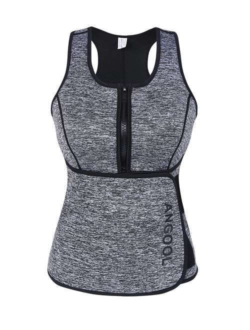 ANGOOL Waist Trainer Neoprene Sweat Sauna Vest for Women Weight Loss with Zipper and Waist Trimmer Belt