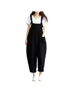 Romacci Women's Strap Overall Pockets Bib Baggy Playsuit Pants Casual Sleeveless Jumpsuit Trousers
