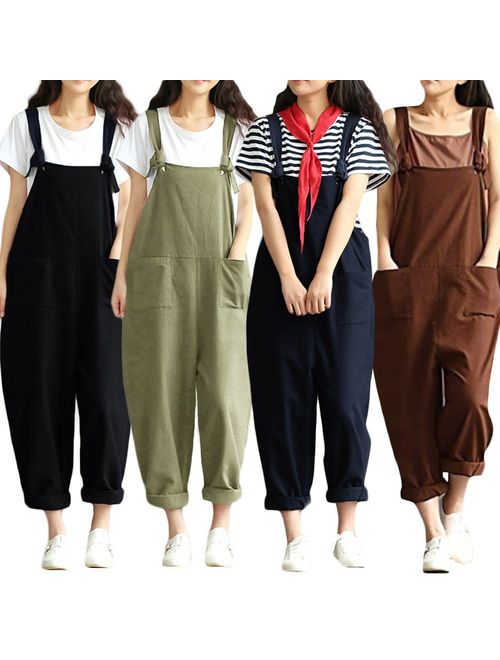 Romacci Women's Strap Overall Pockets Bib Baggy Playsuit Pants Casual Sleeveless Jumpsuit Trousers