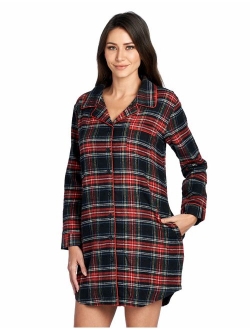 Ashford & Brooks Women's Flannel Plaid Sleep Shirt Button Down Nightgown