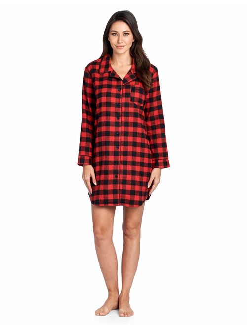 Ashford & Brooks Women's Flannel Plaid Sleep Shirt Button Down Nightgown