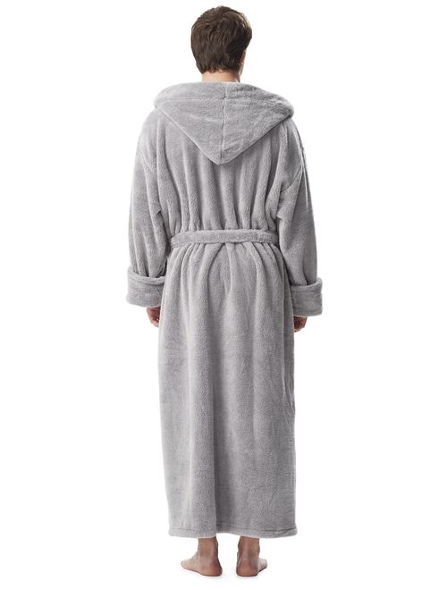 Arus Men's Fleece Robe, Long Hooded Turkish Bathrobe
