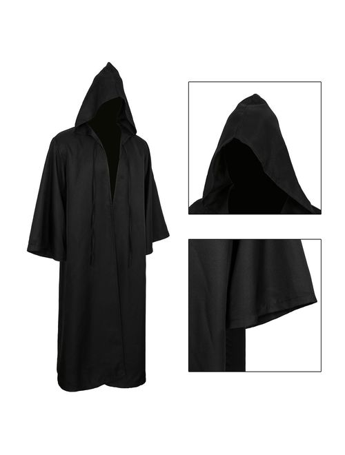 Jila Men & Kids Tunic Hooded Robe Cloak Knight Gothic Fancy Dress Halloween Masquerade Cosplay Costume Cape