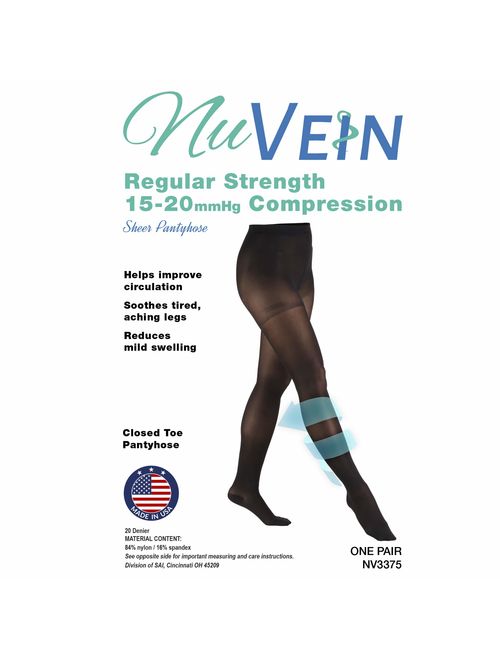 Nuvein Compression Pantyhose, Women's 15-20 Mmhg Sheer Nylon Hosiery Tights