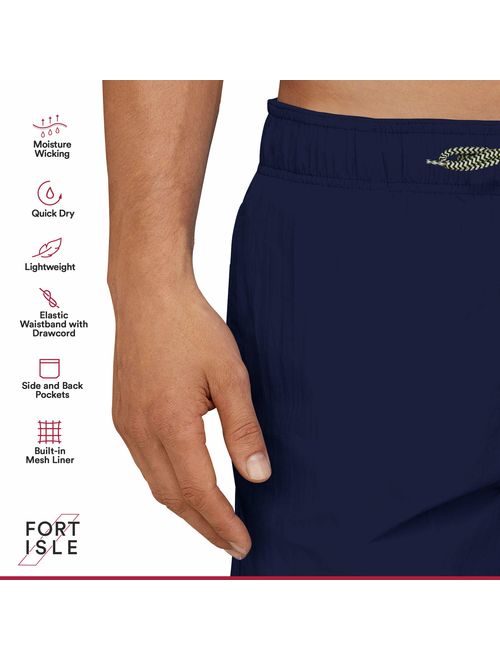 Fort Isle Mens Swim Trunks - Solid Color - Bathing Suit - Quick Dry Beach Swimming Shorts