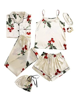 Women's 7pcs Pajama Set Cami Pjs with Shirt and Eye Mask